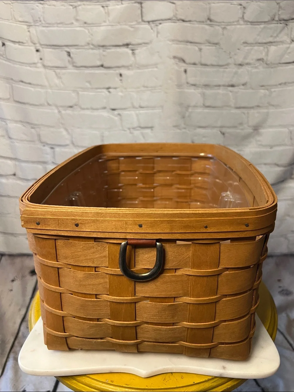 Longaberger 2008 Handwoven large Basket Plastic Protector Liner D-Ring Vintage
